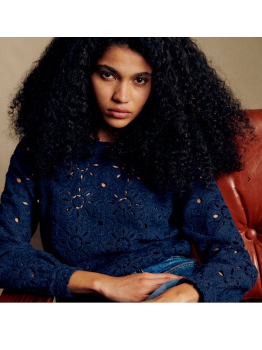 Sezane Navy Blue Eyelet Knit Sweater